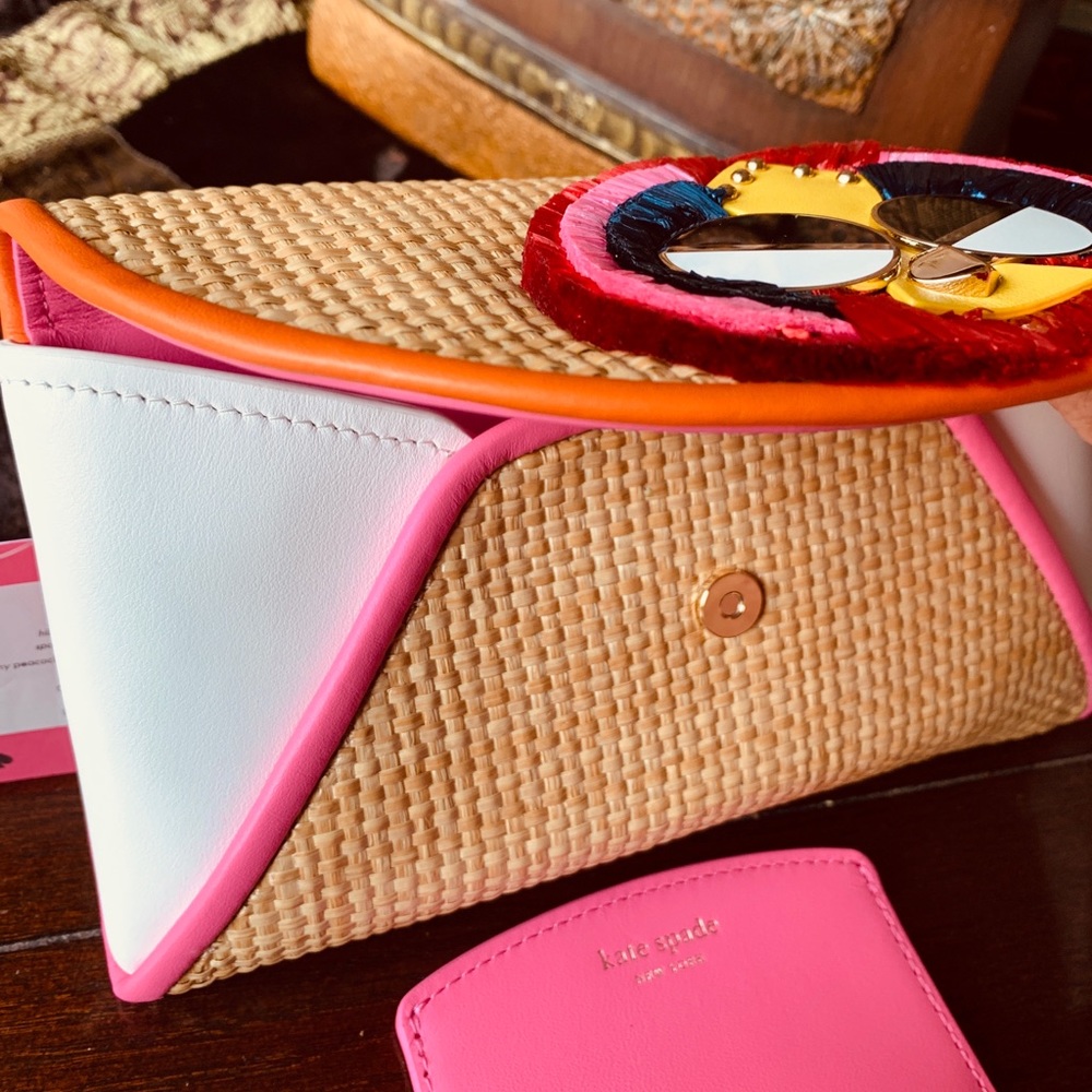 SOLDโ๏ธAuthentic Kate Spade Straw/Leather Clutch/โฆ - Picture 8 of 8